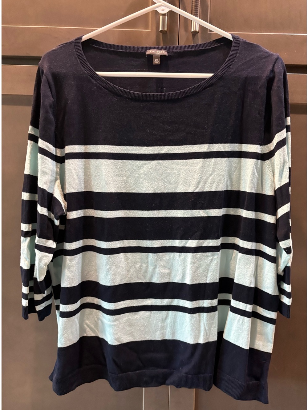 Talbots Mint Green & Navy Striped 3/4 Sleeves Sweater, 2X